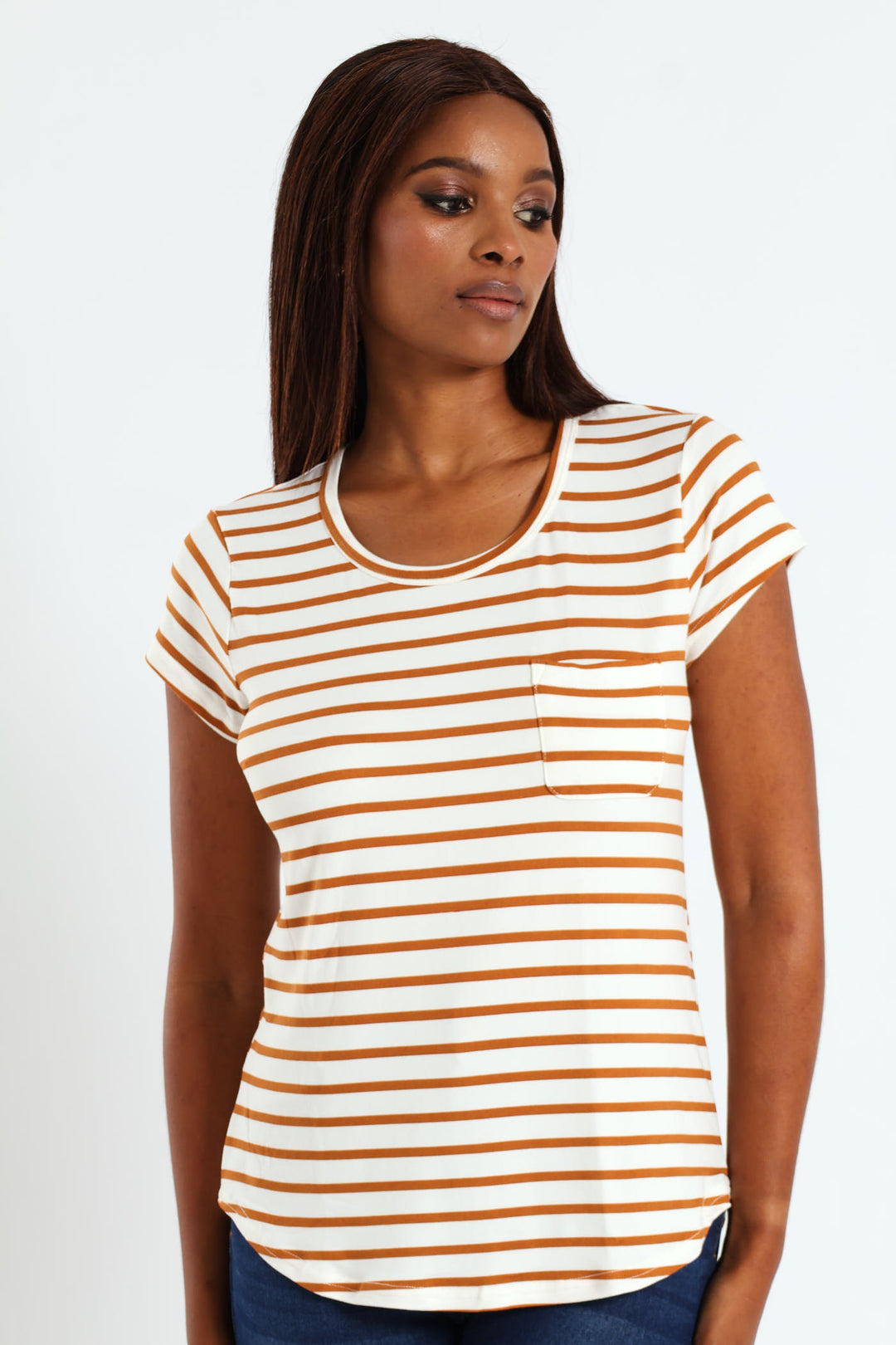 Stripe Pocket Tee - Beige/Mocha