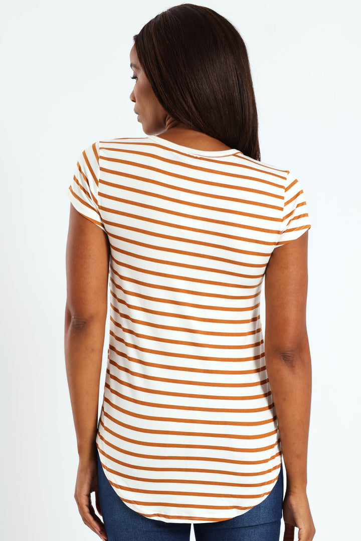 Stripe Pocket Tee - Beige/Mocha
