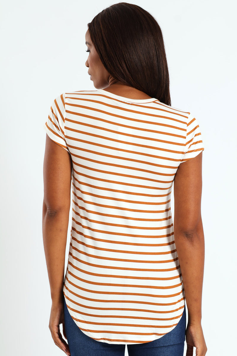 Stripe Pocket Tee - Beige/Mocha