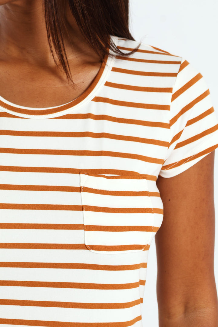 Stripe Pocket Tee - Beige/Mocha