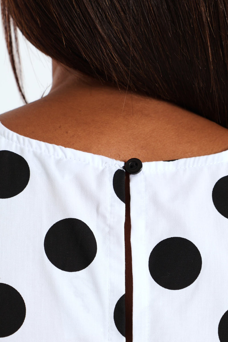 Puff Sleeve Polka Dot Poplin Midaxi Dress - White/Black