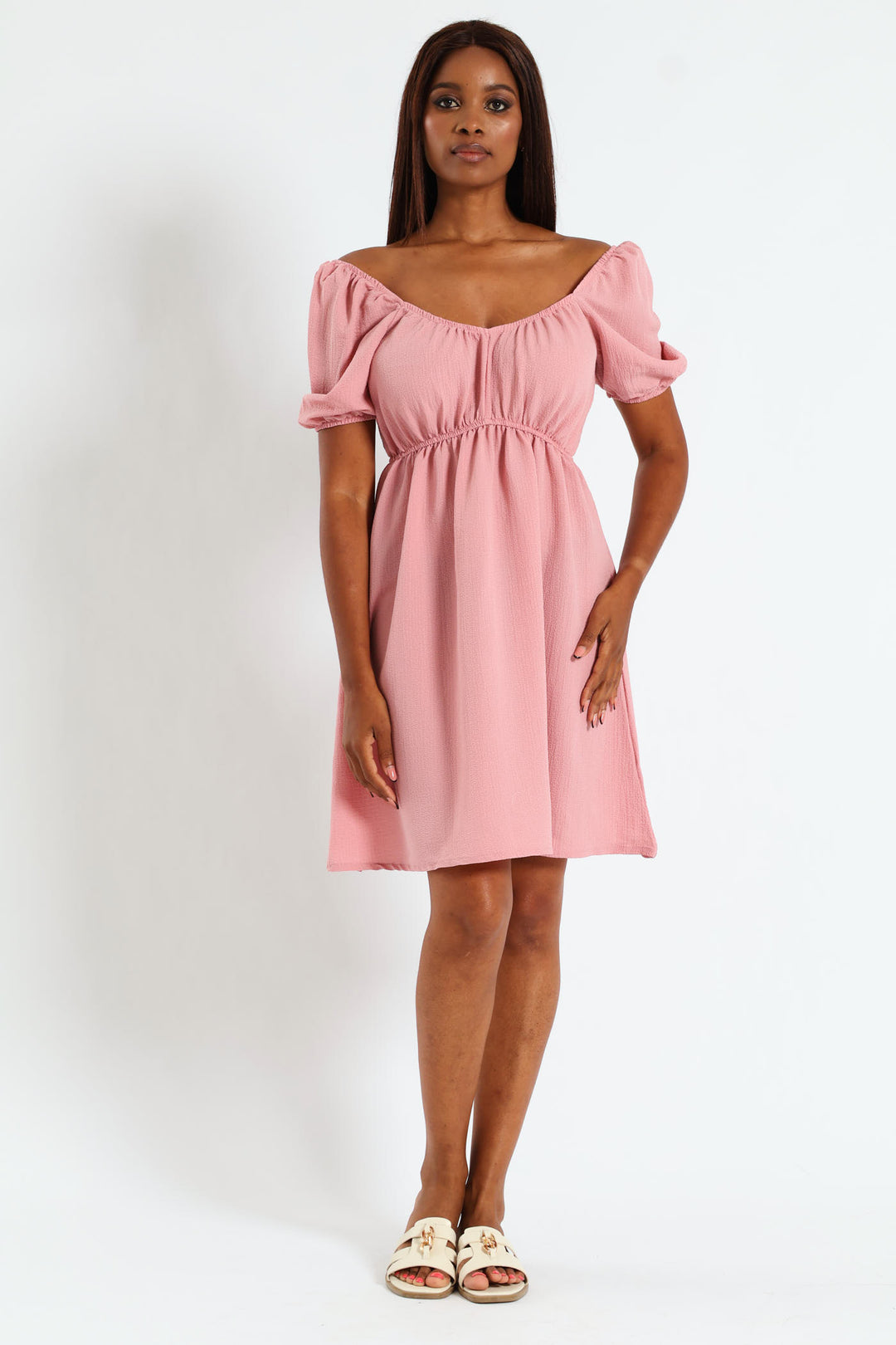 Puff Sleeve Babydoll Mini Dress - Blush
