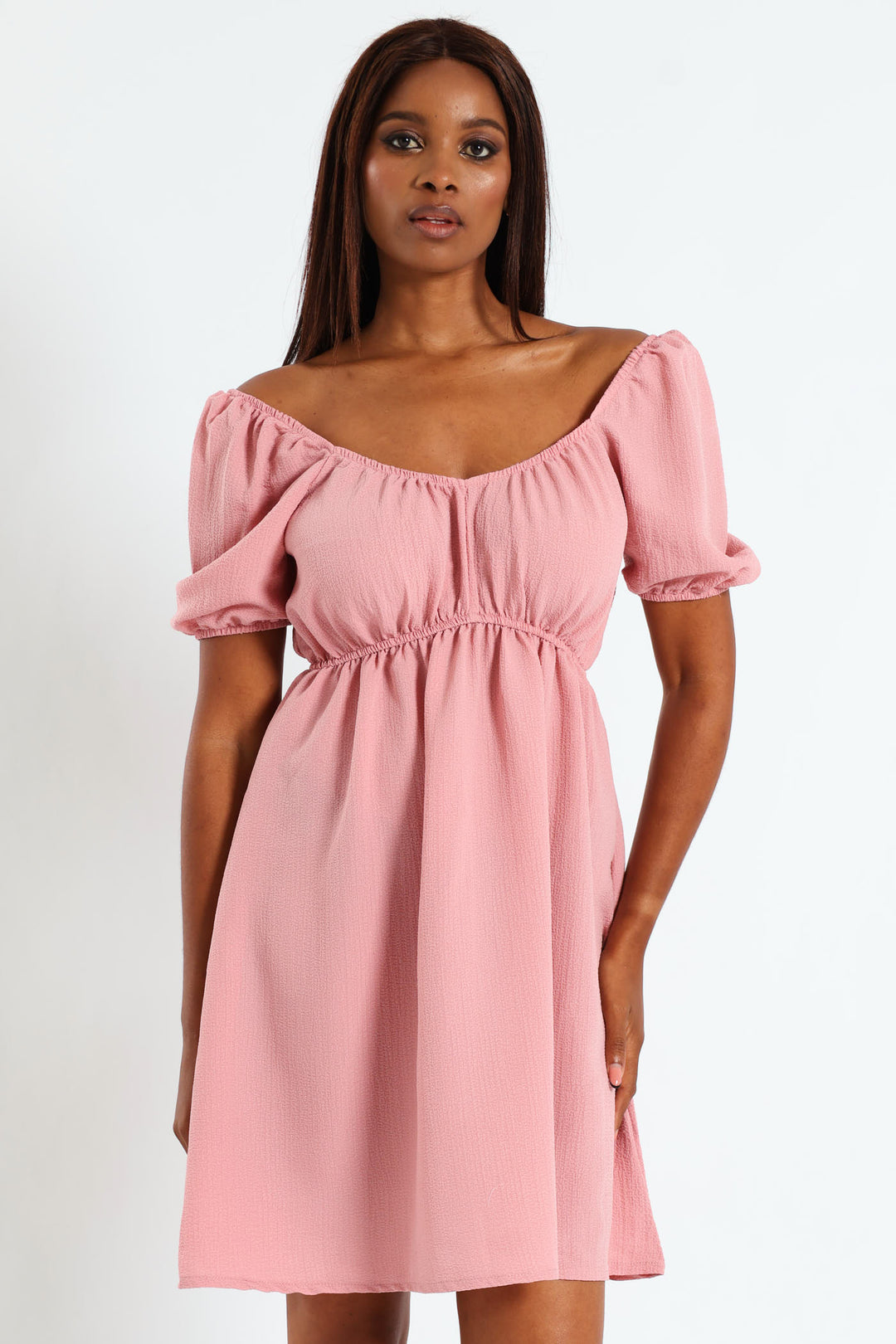 Puff Sleeve Babydoll Mini Dress - Blush