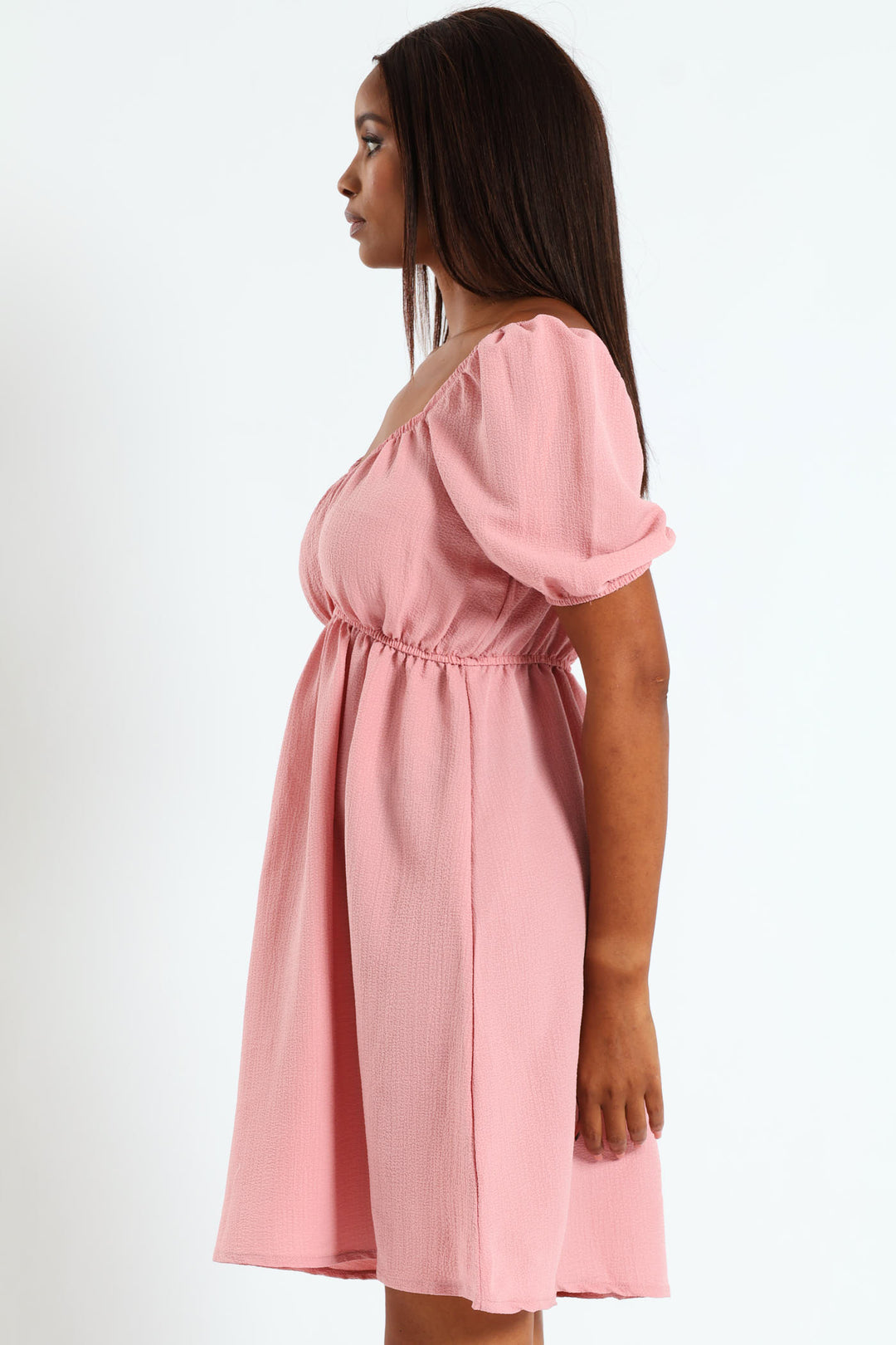 Puff Sleeve Babydoll Mini Dress - Blush