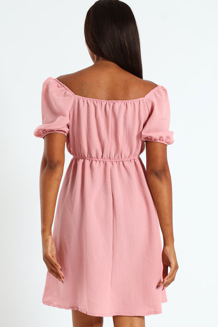 Puff Sleeve Babydoll Mini Dress - Blush