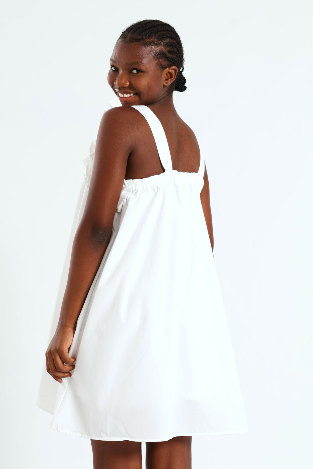 Girls Double Frill Bow Dress - White