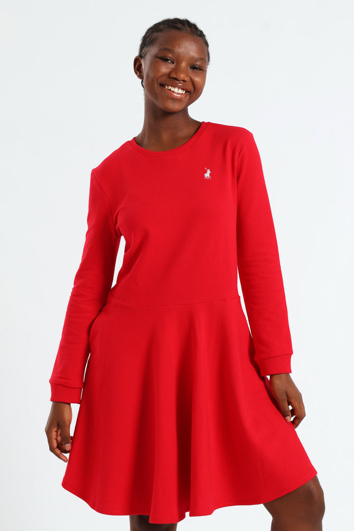 Girls Harper Long Sleeve Dress - Red