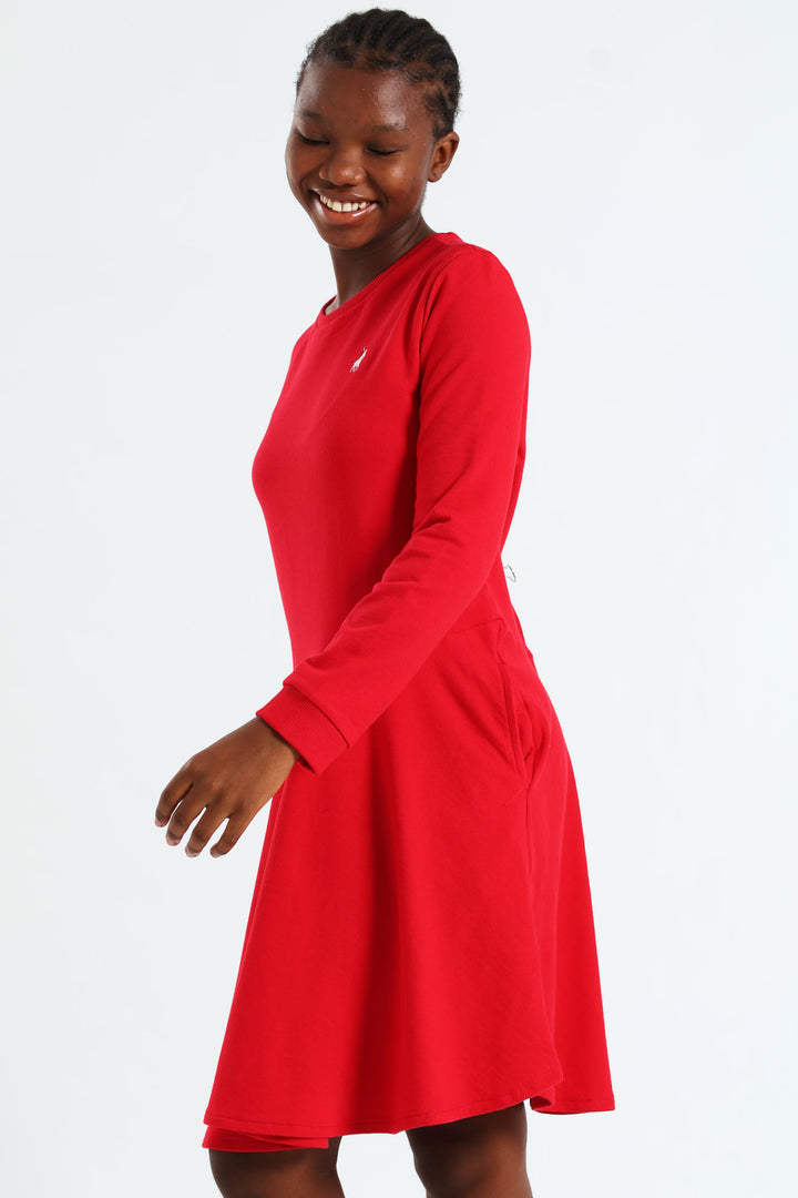 Girls Harper Long Sleeve Dress - Red