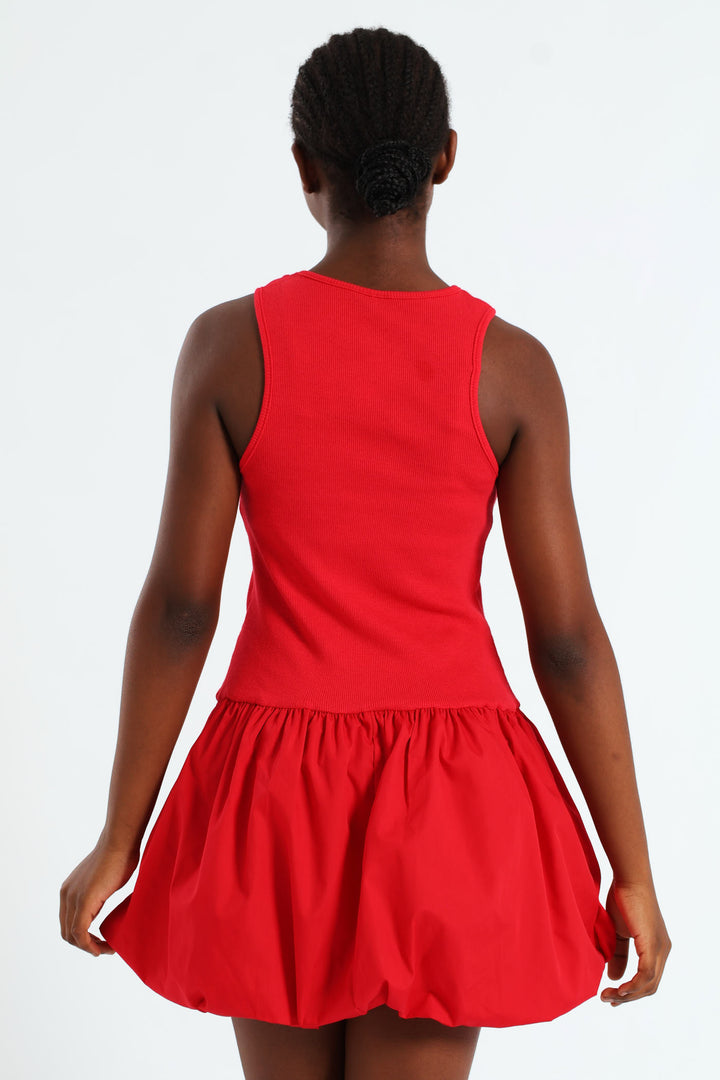 Girls Bubble Rib Dress - Red
