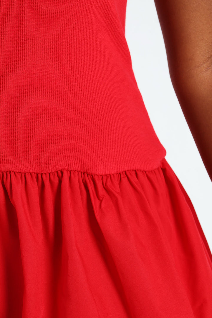 Girls Bubble Rib Dress - Red