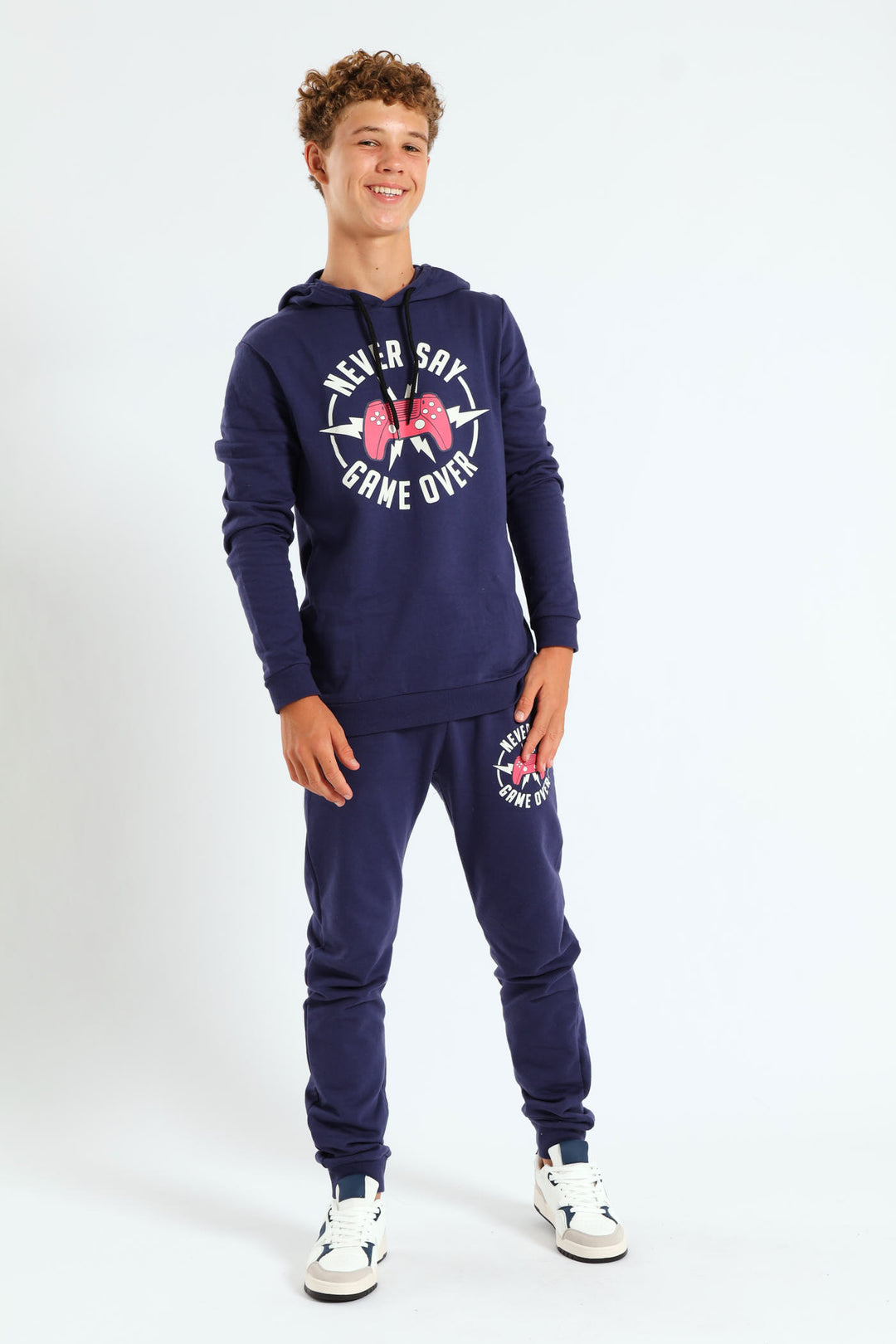 Boys Gamer Print Fleece Hoody - Navy