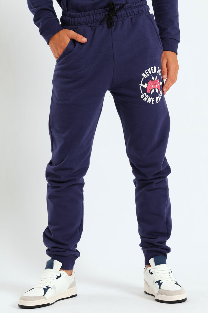 Boys Gamer Print Fleece Jogger - Navy
