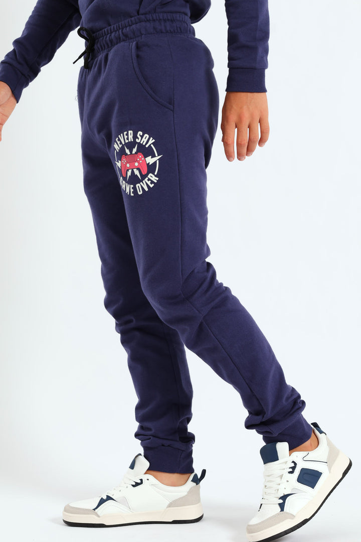 Boys Gamer Print Fleece Jogger - Navy
