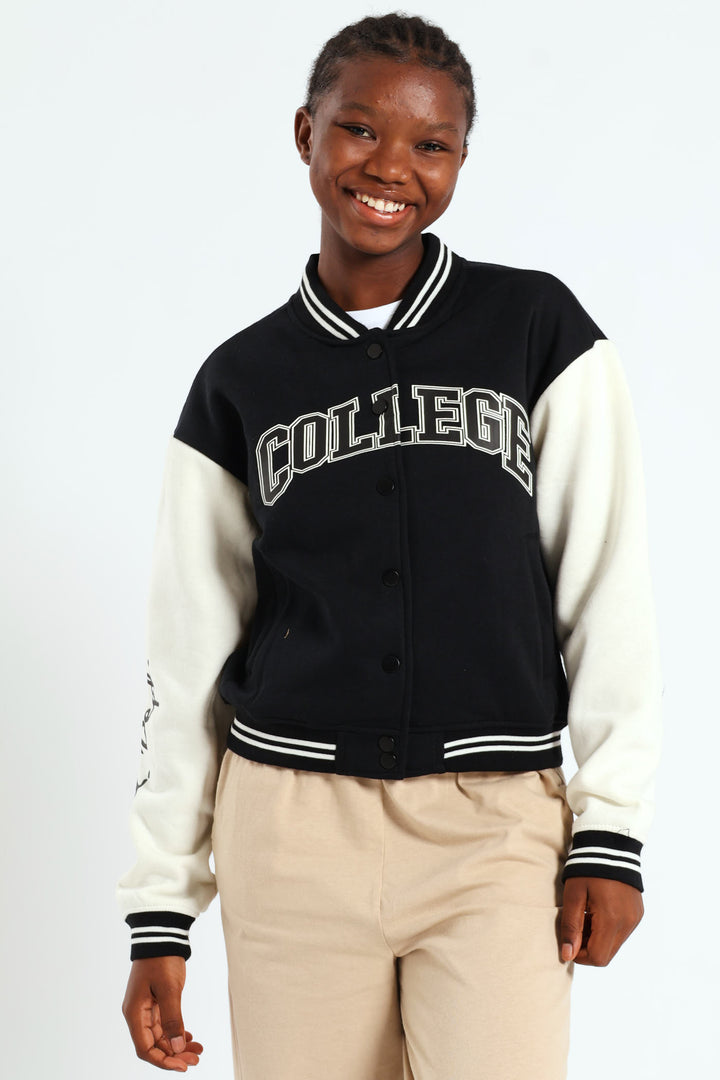 Girls Baseball Jacket - Black