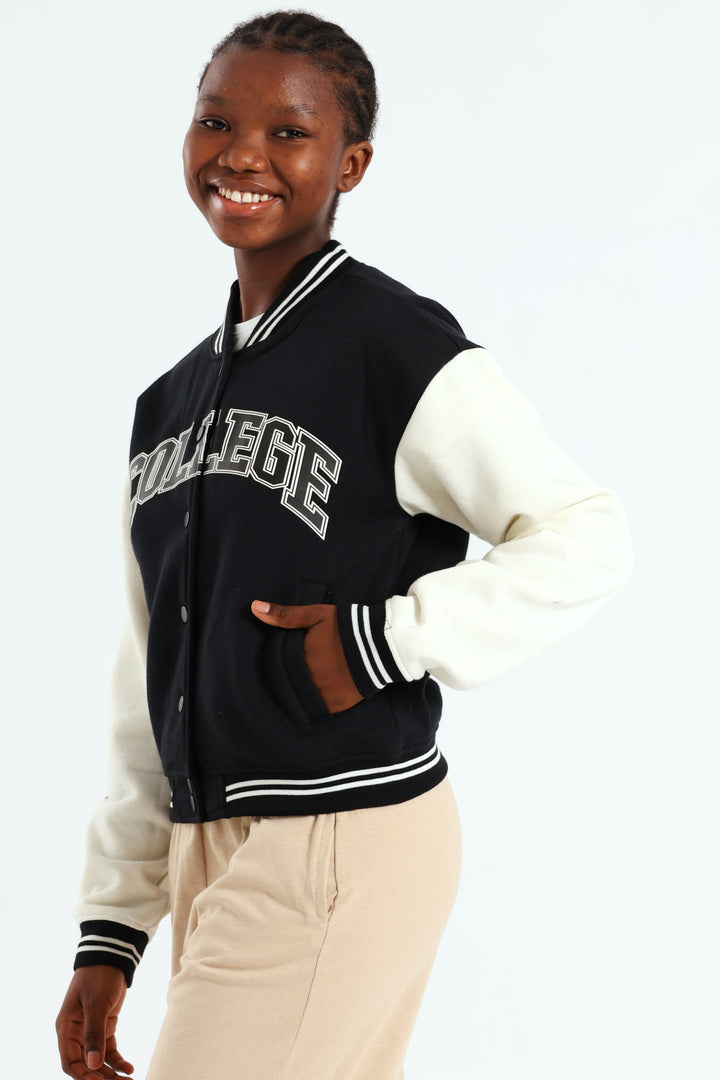Girls Baseball Jacket - Black