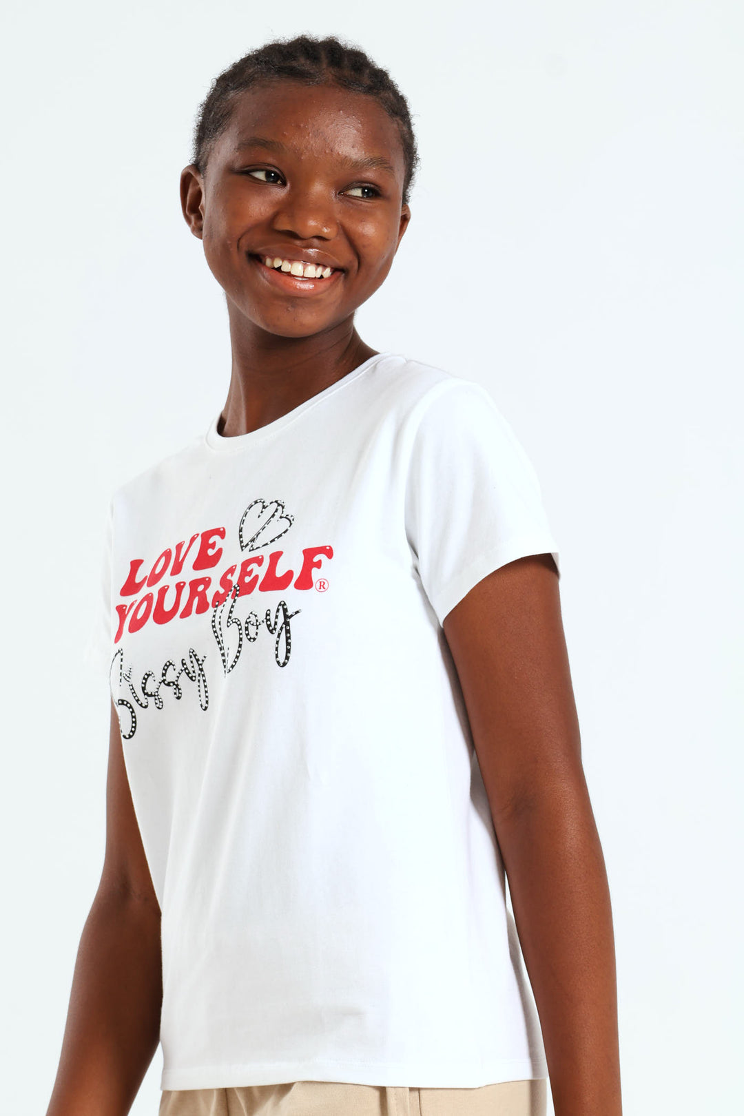 Girls Logo & Heart Bling Tee - White