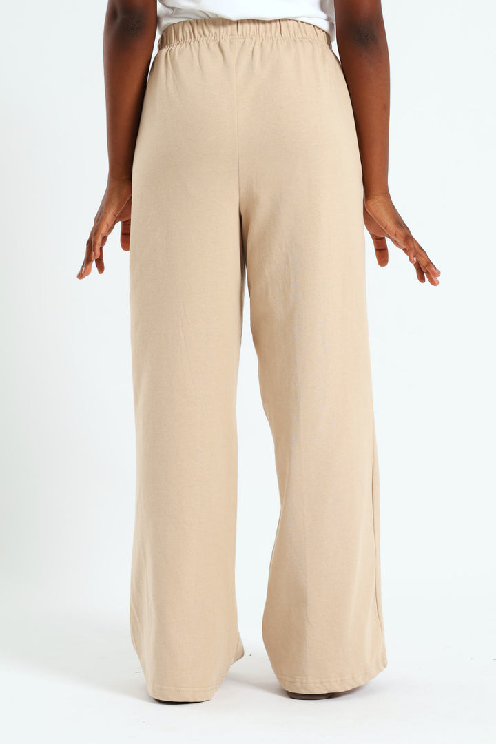 Girls Wide Leg Knit Track Pants - Tan
