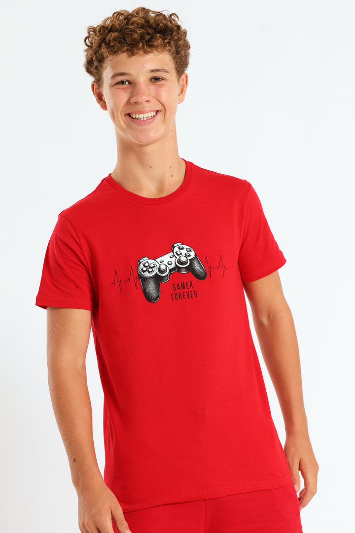 Boys Gamer Heartbeat Print Tee - Red