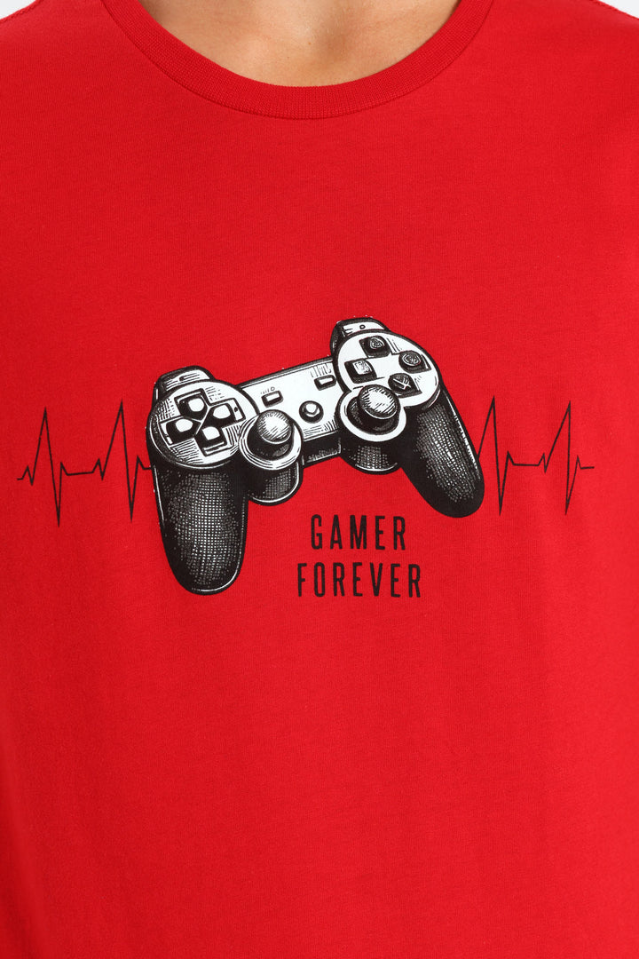 Boys Gamer Heartbeat Print Tee - Red