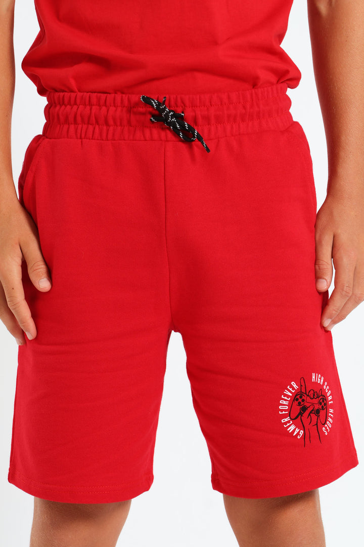 Boys Fleece Gamer Shorts - Red