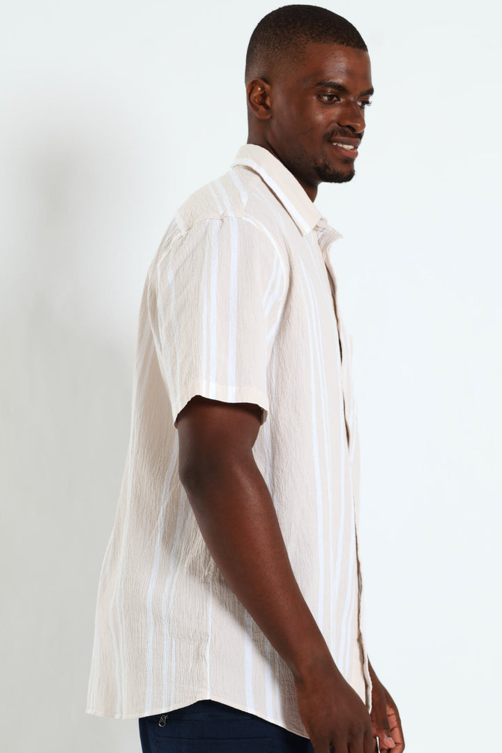 Short Sleeve Stripe Shirt - Off White