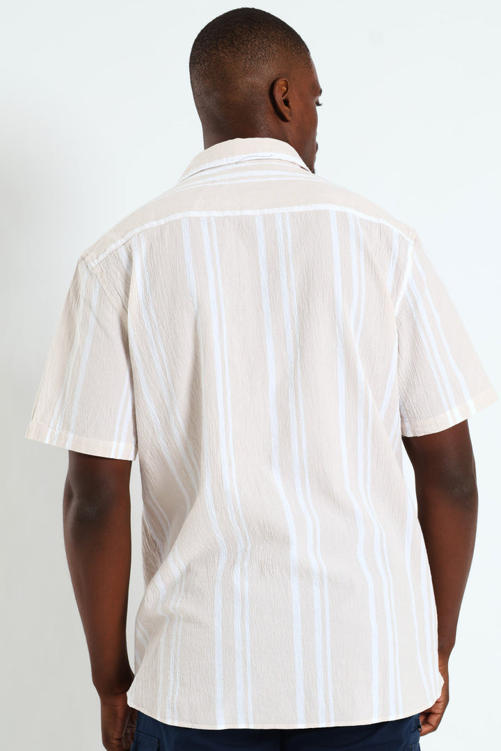 Short Sleeve Stripe Shirt - Off White