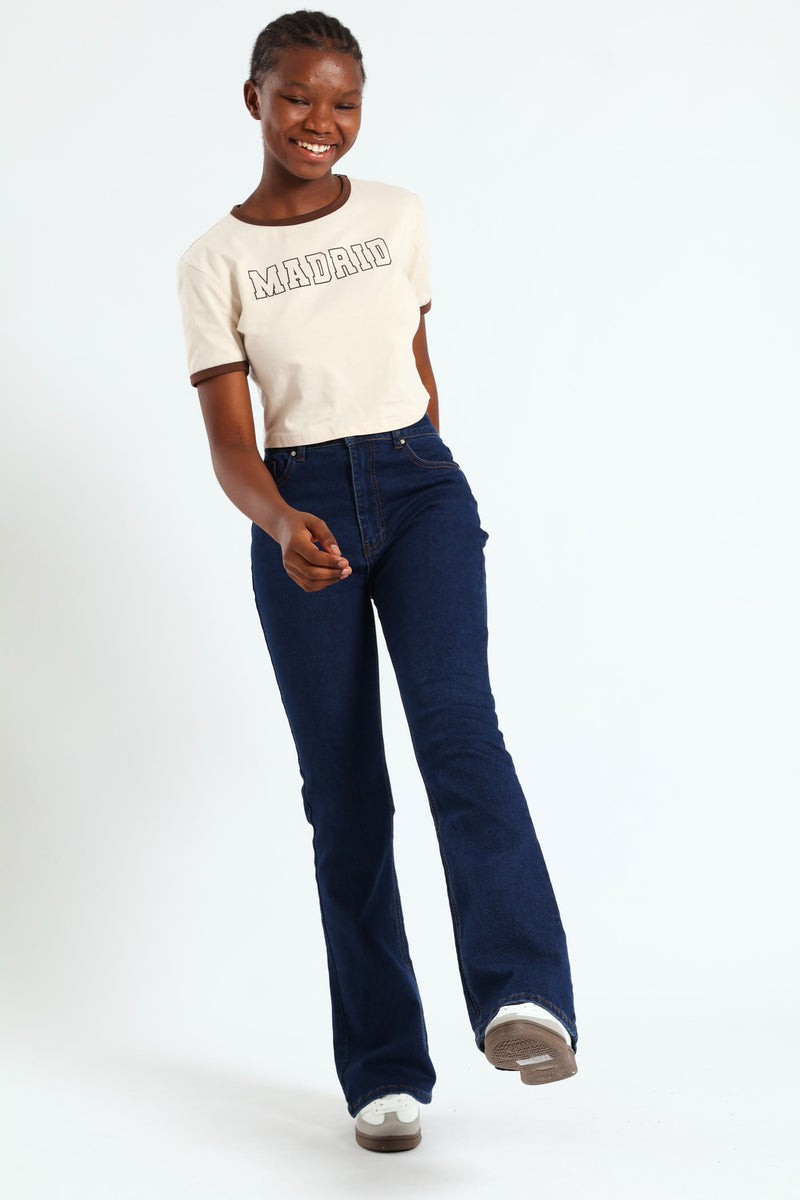 Girls Flared Stretch Denim - Dark Blue