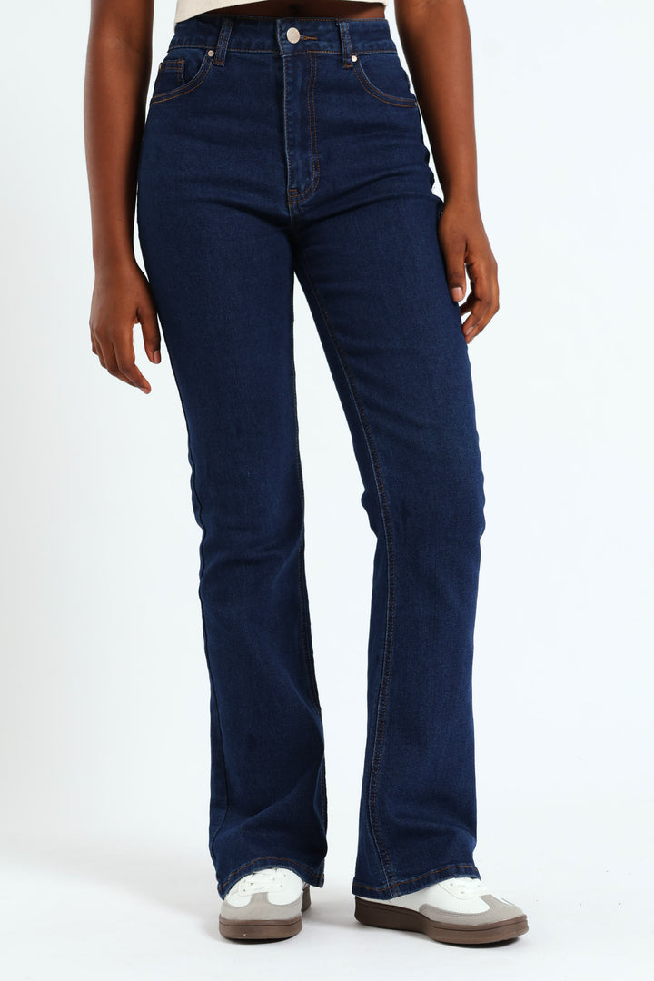 Girls Flared Stretch Denim - Dark Blue