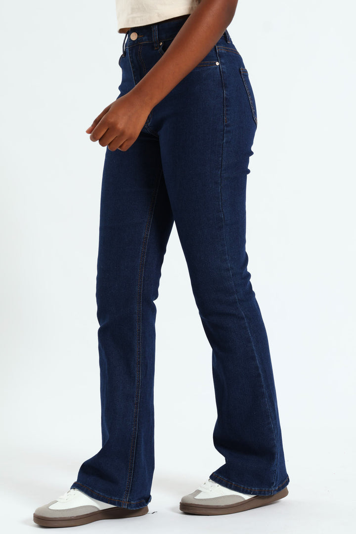 Girls Flared Stretch Denim - Dark Blue