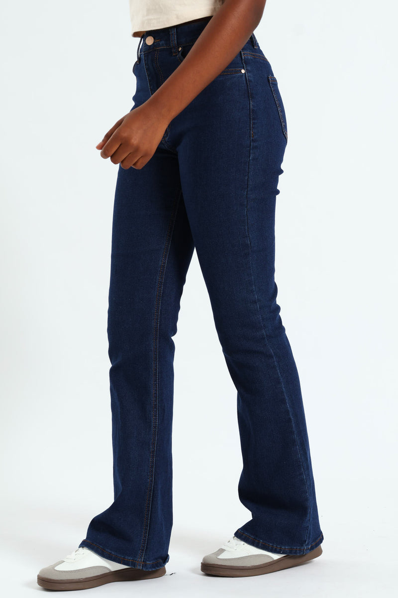 Girls Flared Stretch Denim - Dark Blue
