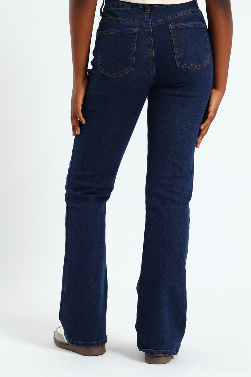 Girls Flared Stretch Denim - Dark Blue