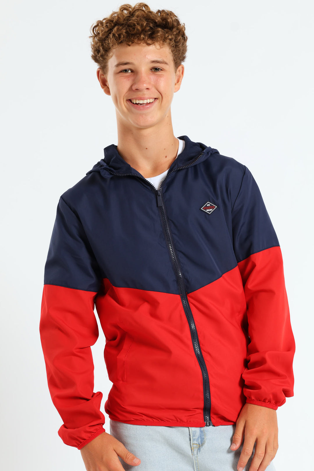 Boys Printed Hood Windbreaker - Navy/Red