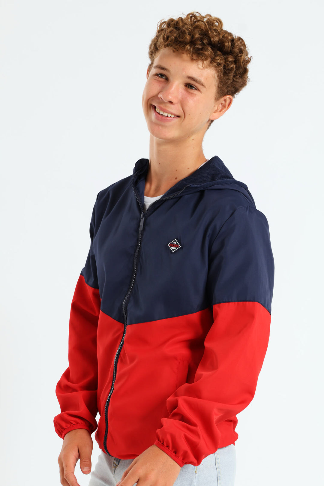 Boys Printed Hood Windbreaker - Navy/Red