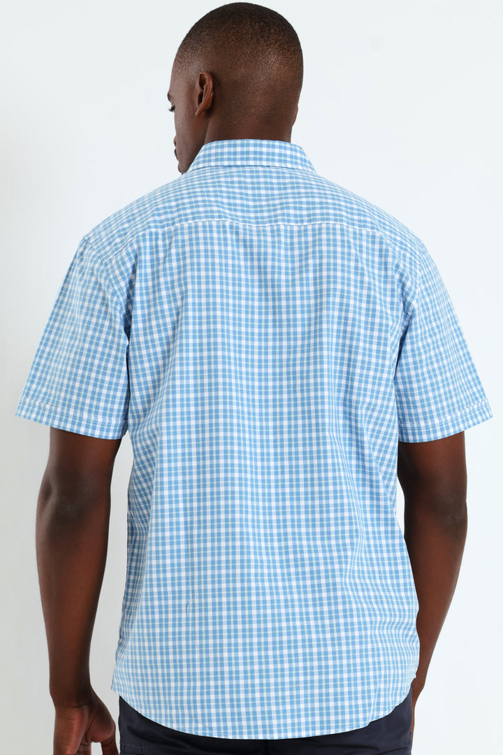 Short Sleeve Check Shirt - Light Blue/White