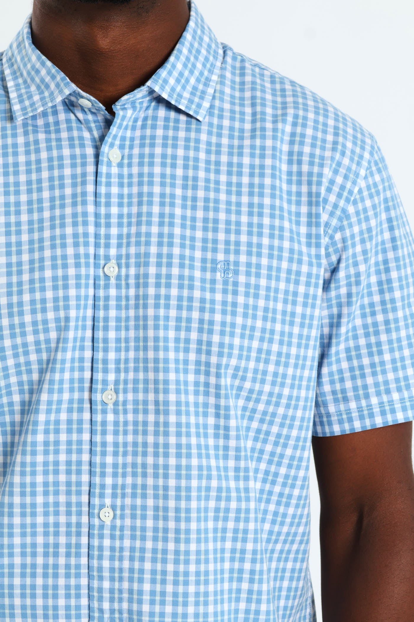 Mens Short Sleeve Check Shirt - Light Blue/White – Edgars