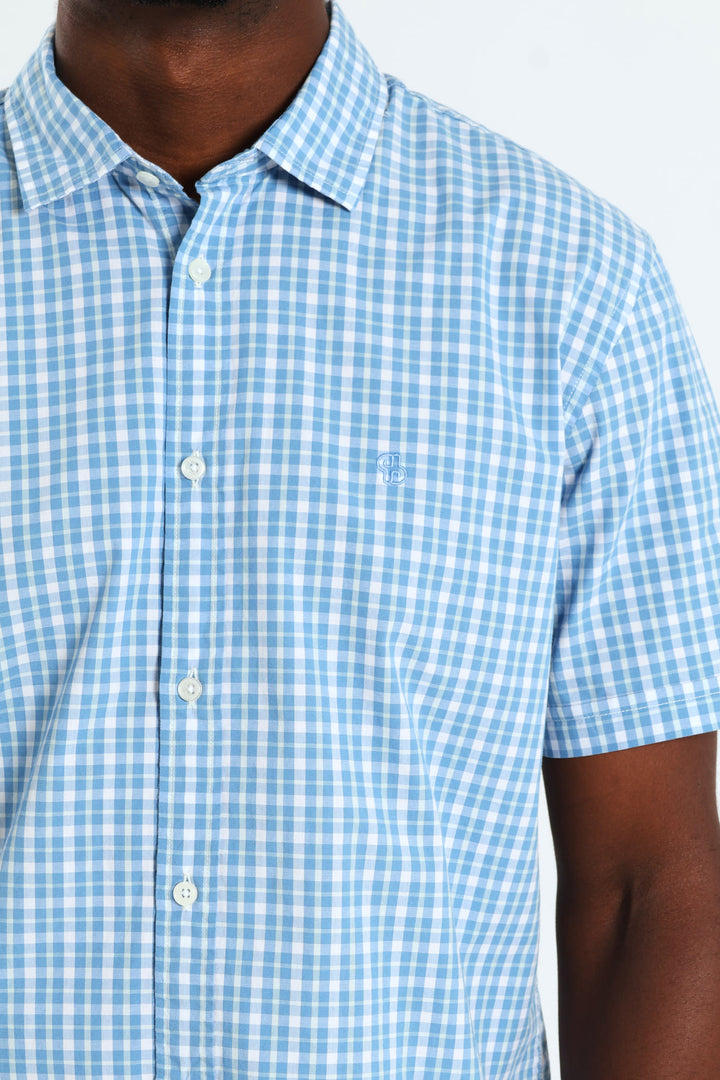 Short Sleeve Check Shirt - Light Blue/White