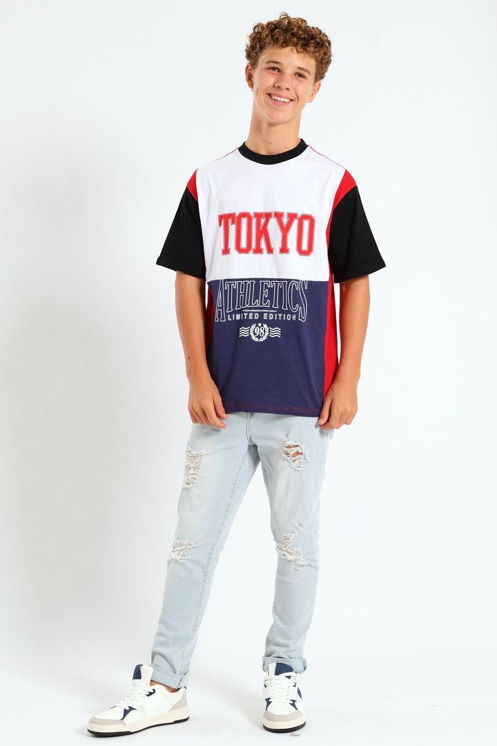 Boys Colourblock Oversized Tokyo Athletics Tee - Multi