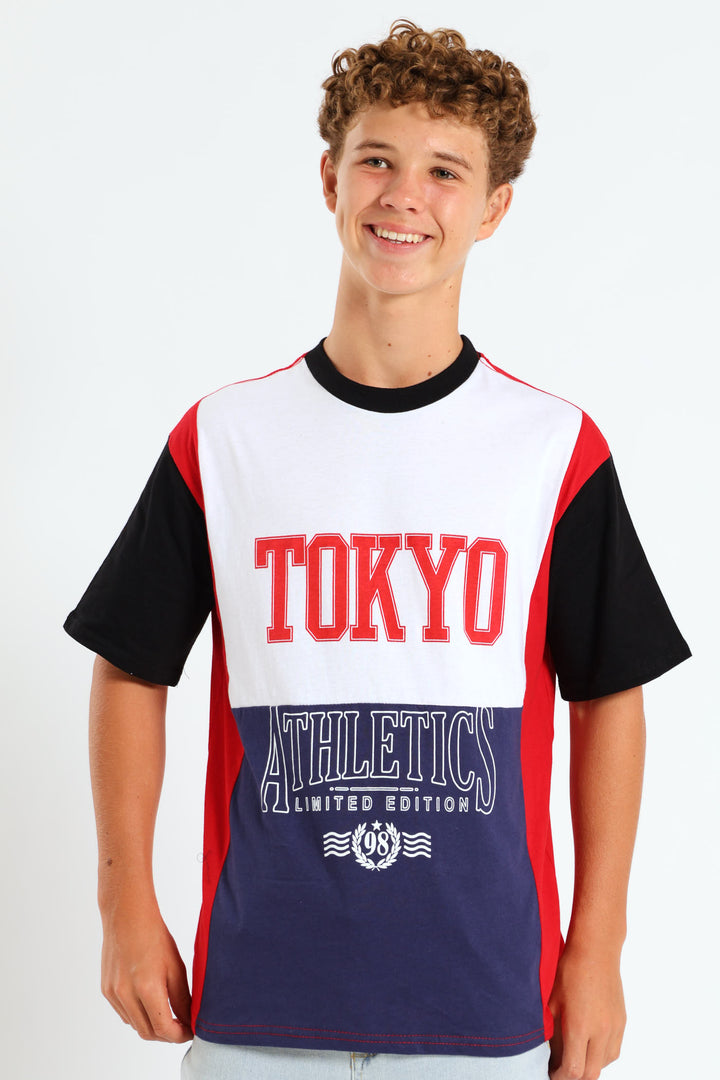 Boys Colourblock Oversized Tokyo Athletics Tee - Multi