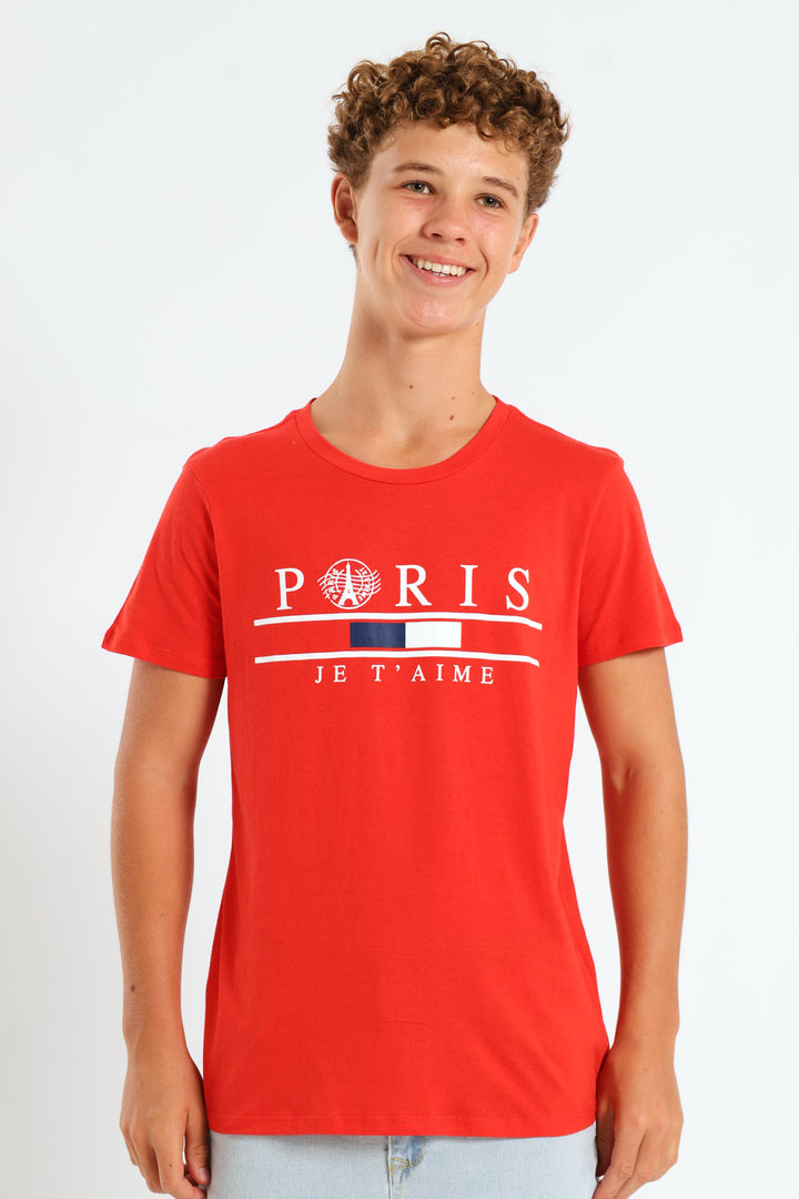 Boys Paris Print Tee - Red