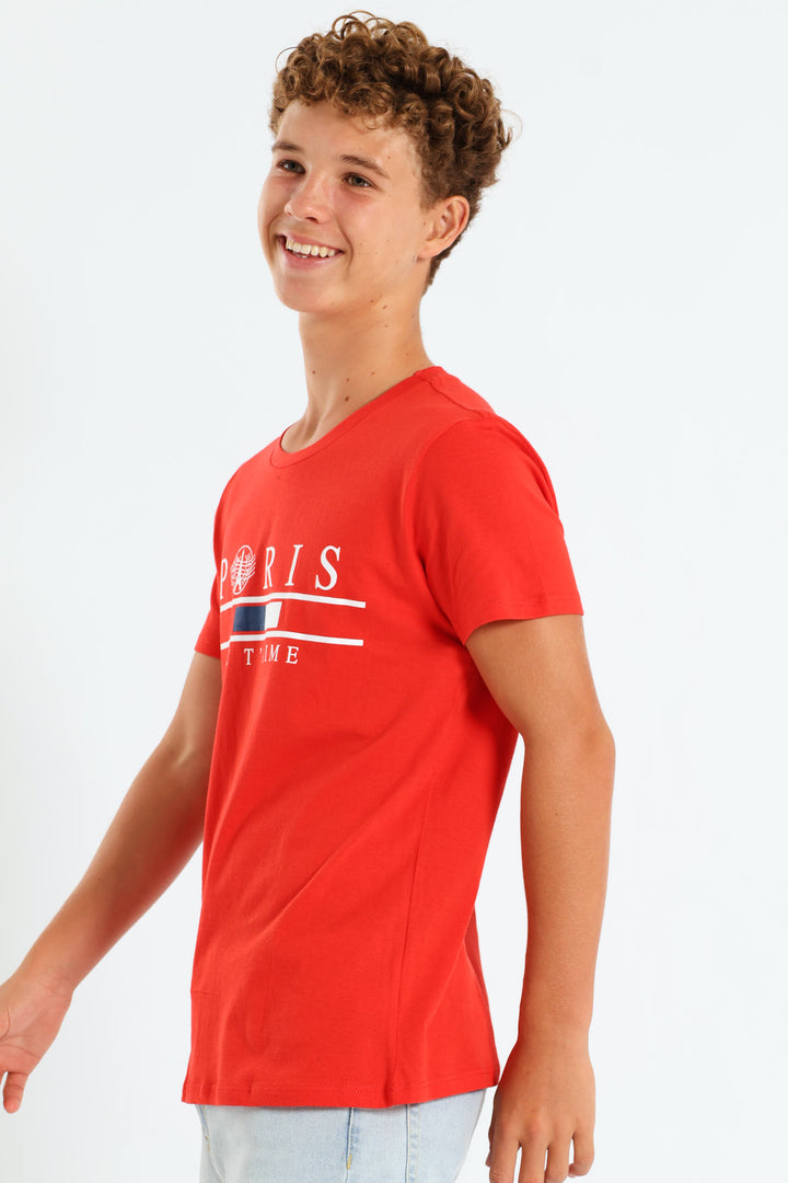Boys Paris Print Tee - Red
