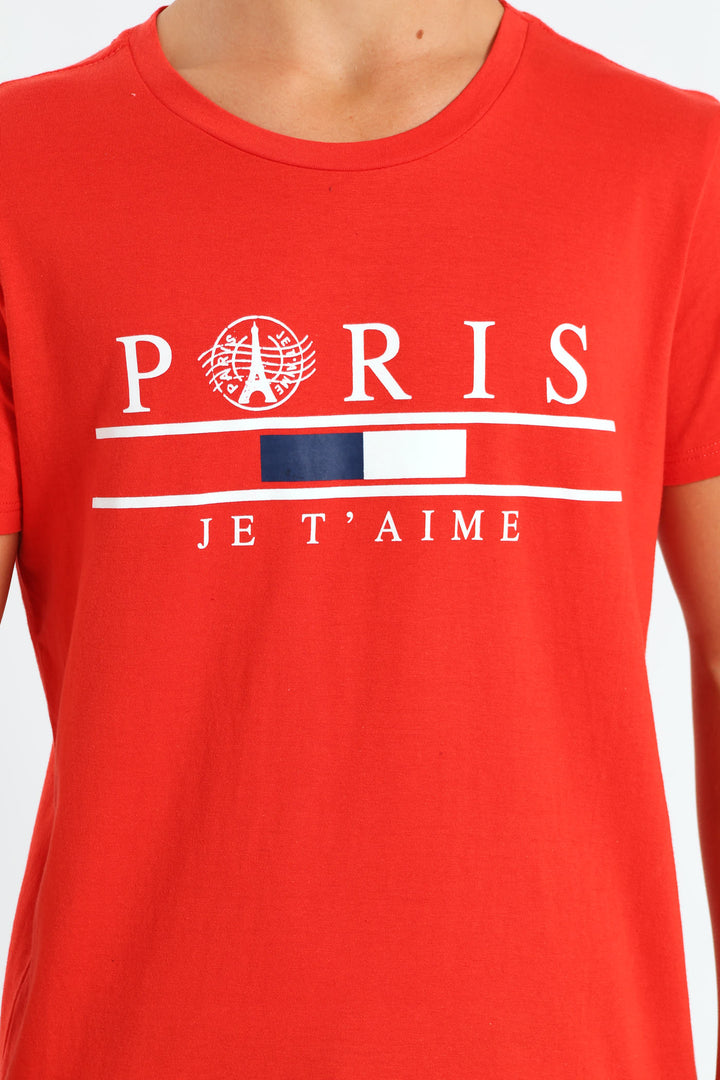 Boys Paris Print Tee - Red