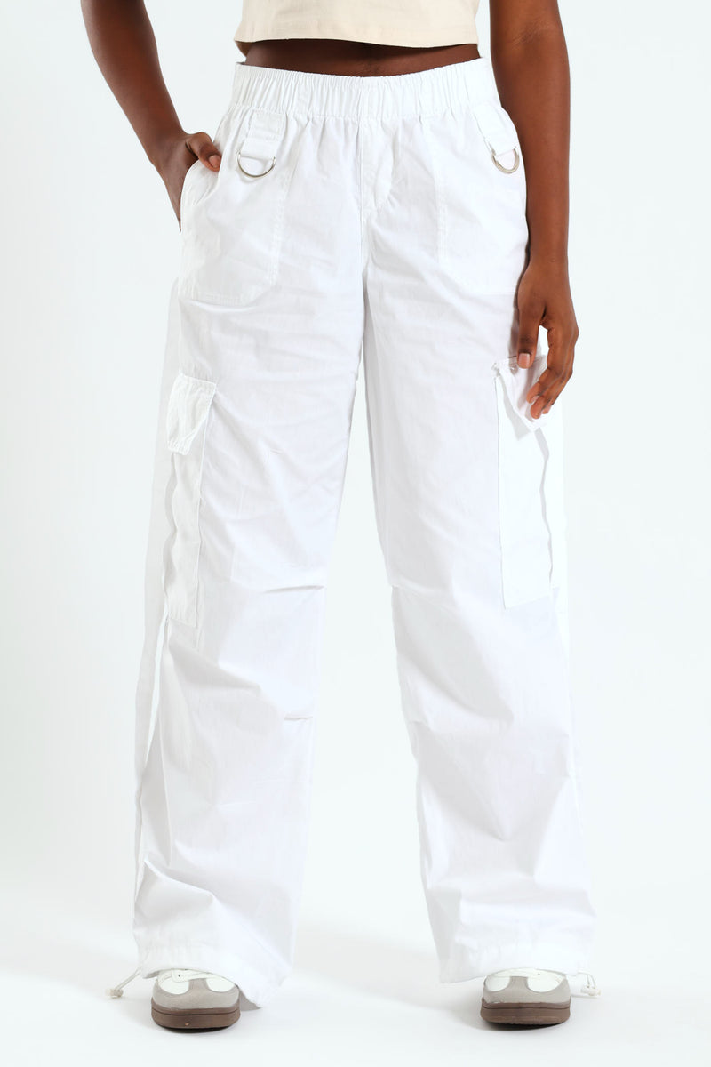 Girls Double Strap Parachute Pants  - White
