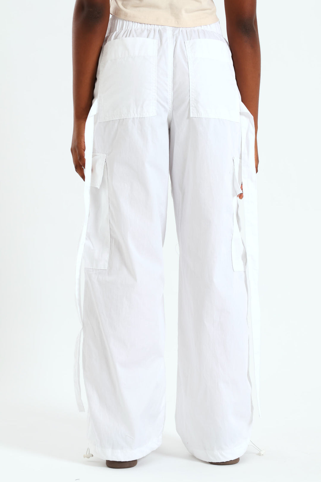 Girls Double Strap Parachute Pants  - White