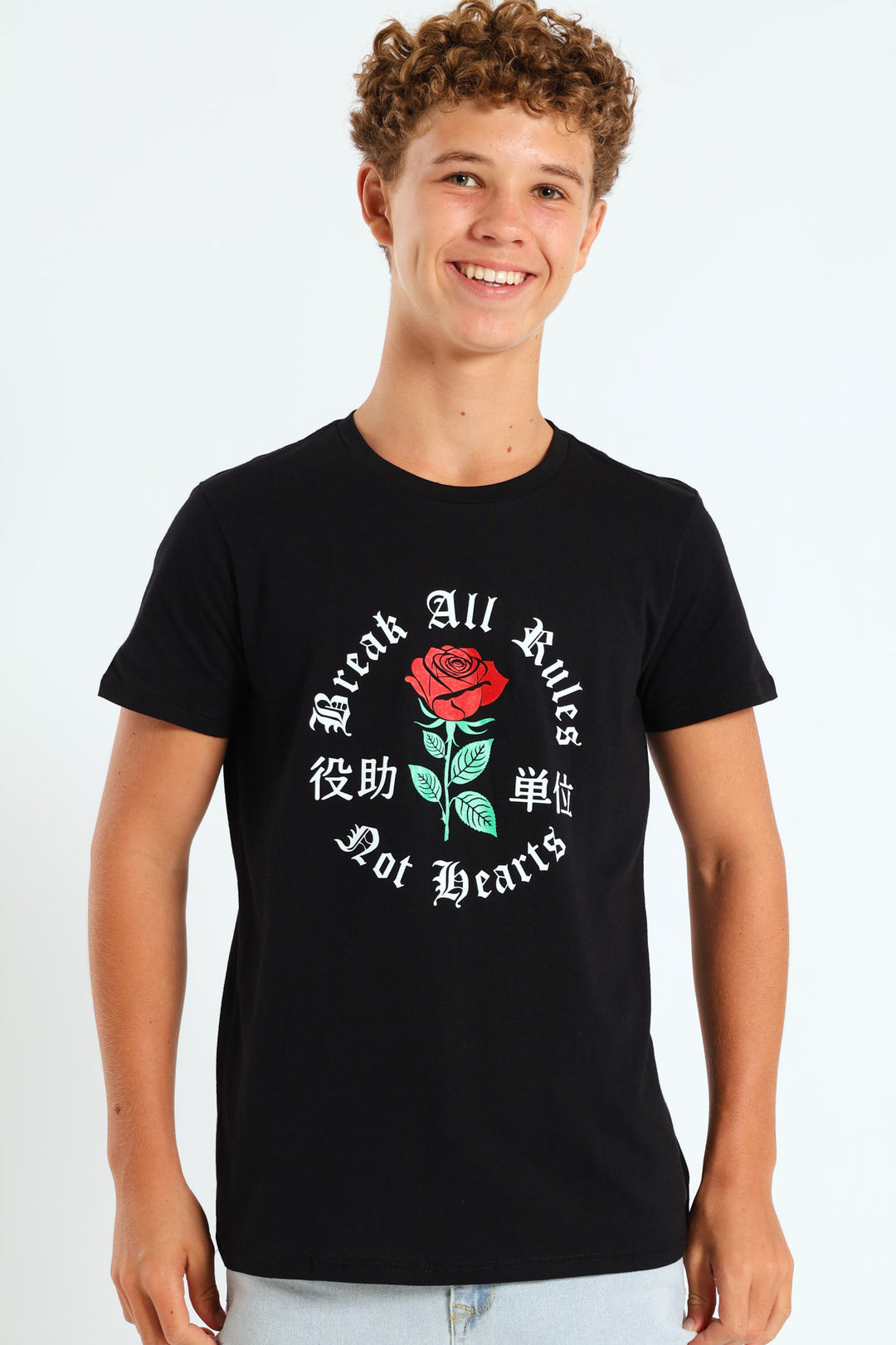 Boys Rose Print Tee - Black