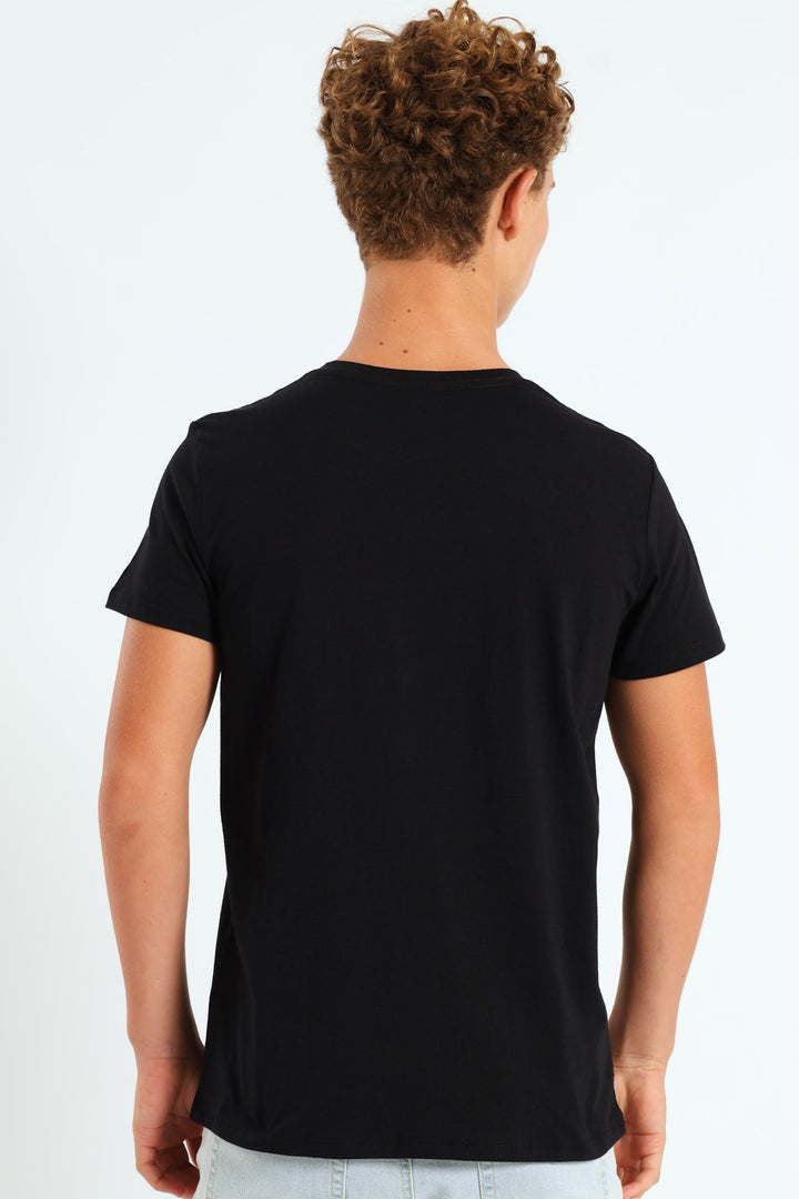 Boys Rose Print Tee - Black