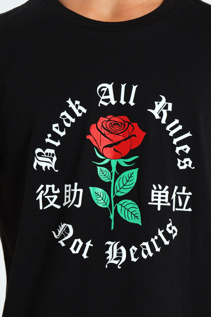 Boys Rose Print Tee - Black