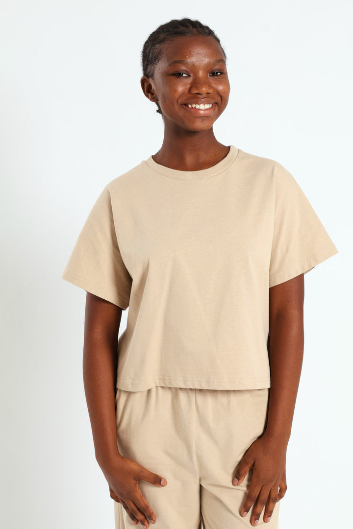 Girls Plain Knit Tee - Tan