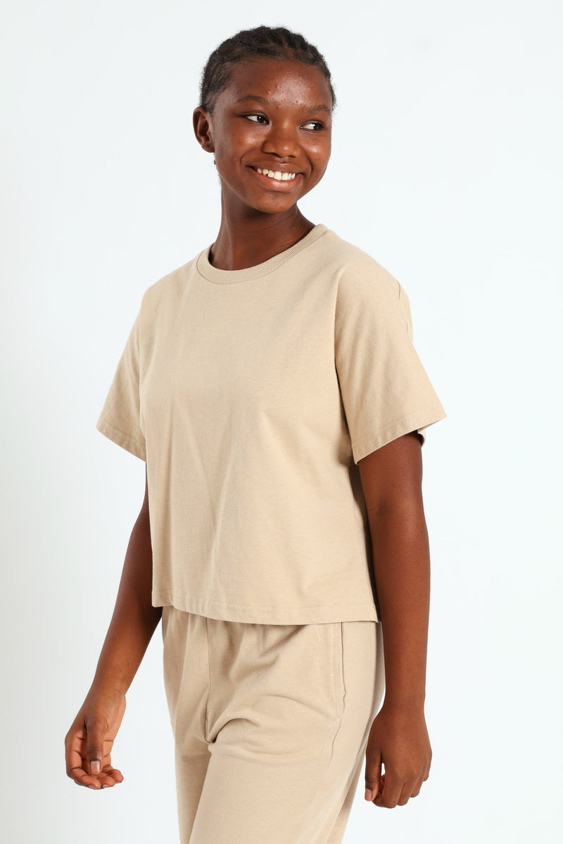 Girls Plain Knit Tee - Tan
