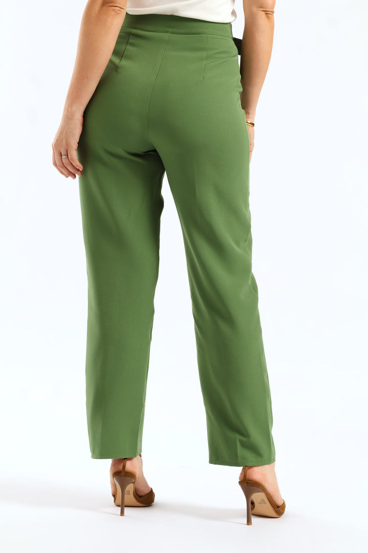 Belted Buckle Straight Leg Pant - Green