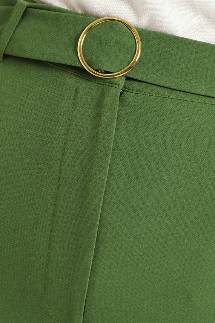 Belted Buckle Straight Leg Pant - Green